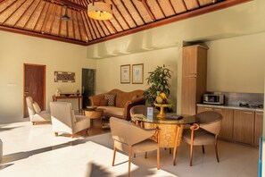 Comfort Villa, Pool View | Living area | 40-inch flat-screen TV with cable channels - Villa Elegant (Seminyak)