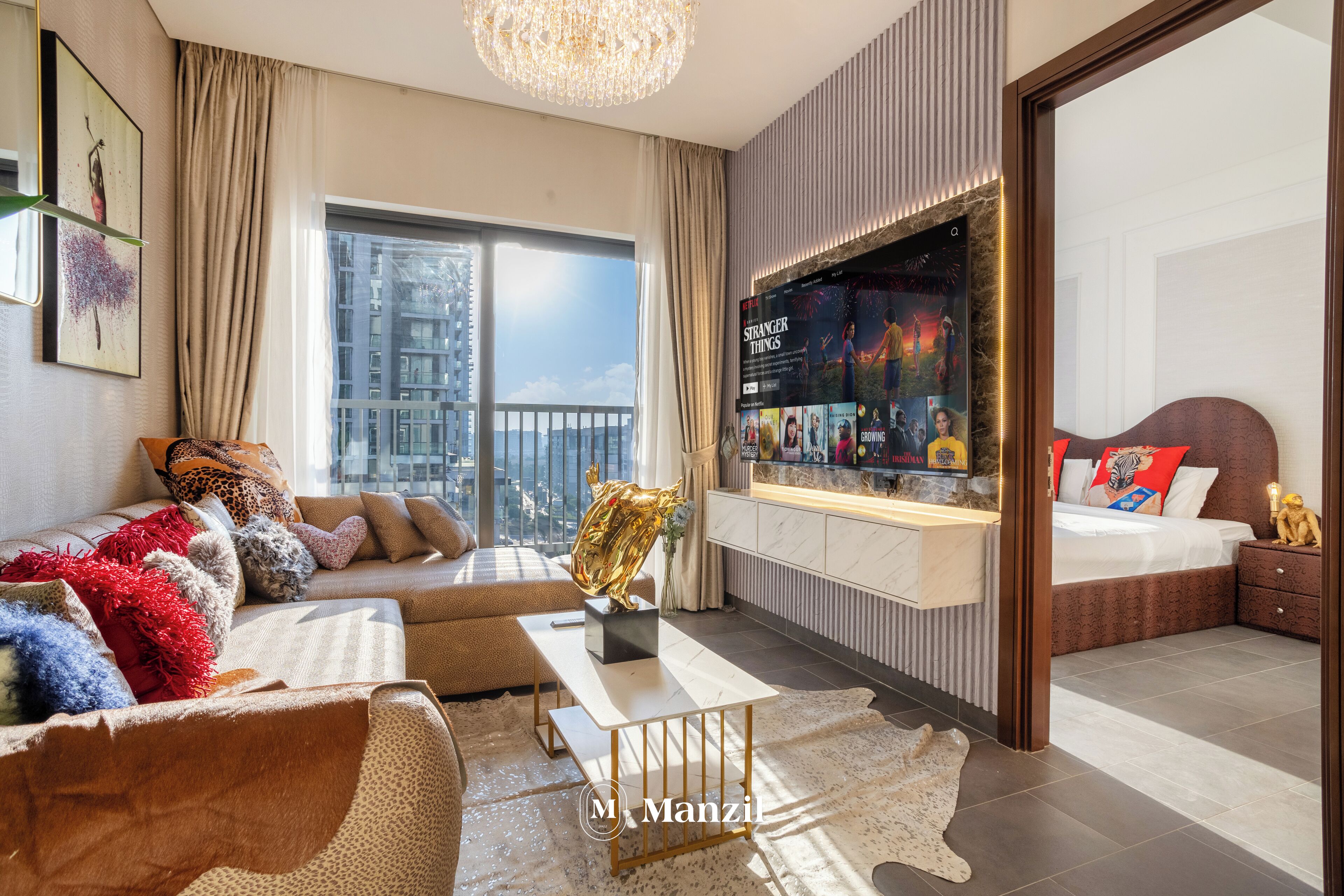 Appartamento Luxury, balcone, vista città | Area soggiorno