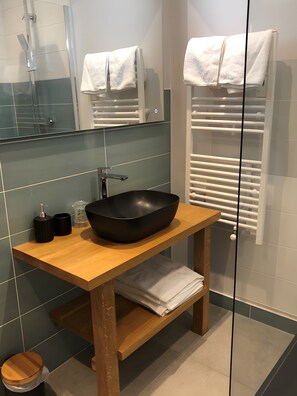 Suihku, hiustenkuivaaja, pyyhkeet