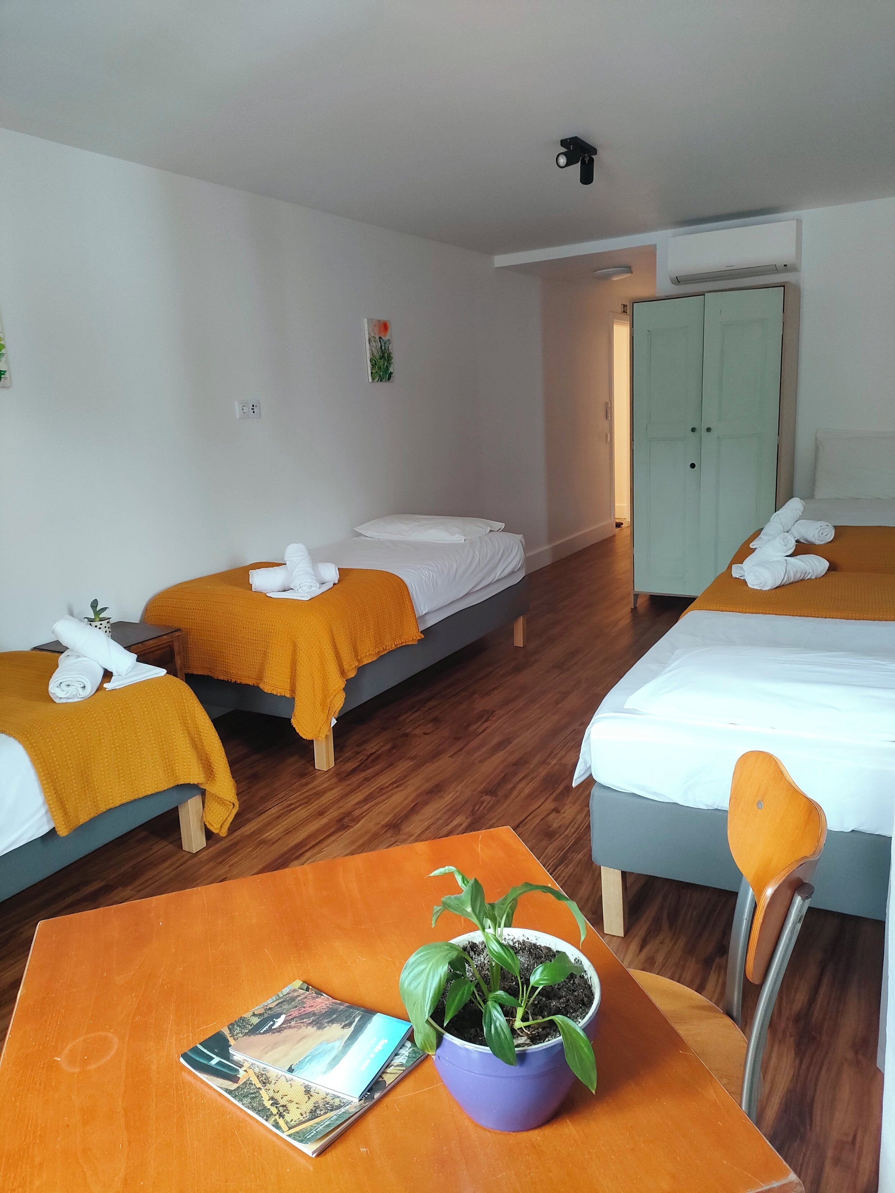 Chambre quadruple Confort, Plusieurs lits, climatisation, vue sur la vallée | Bureau, espace de travail pour ordinateurs portables