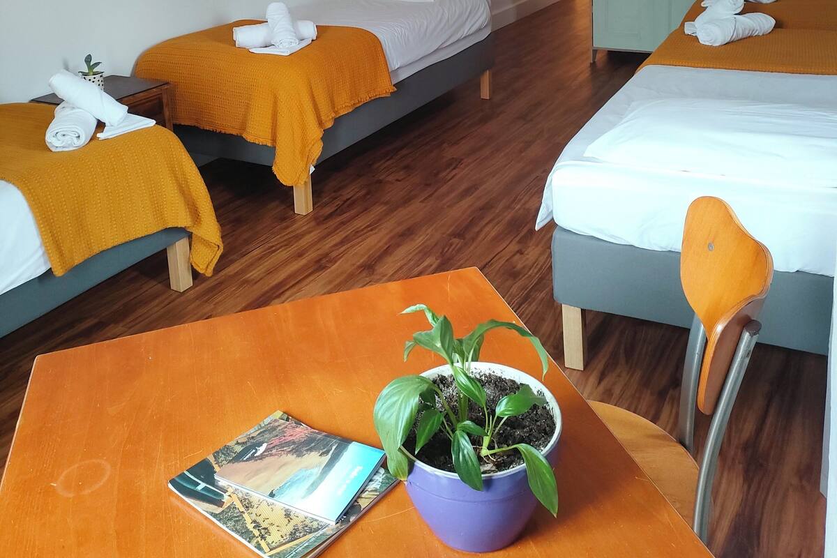 Chambre quadruple Confort, Plusieurs lits, climatisation, vue sur la vallée | Bureau, espace de travail pour ordinateurs portables