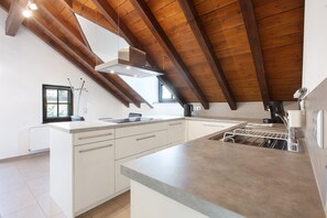 Fridge, oven, stovetop, dishwasher - Apartment 'Ferienwohnung -Pferdeblick-' with Mountain View and Wi-Fi (Weilheim)