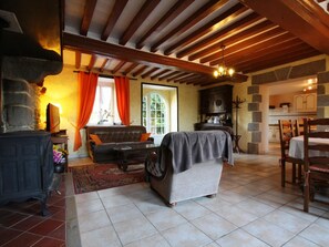 TV, lareira, mesa de pingue-pongue