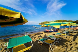 Private beach, sun loungers, beach umbrellas