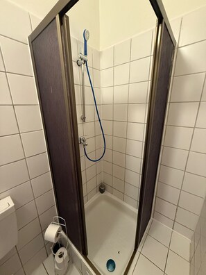 Basic Apartment | Bathroom | Shower, free toiletries, hair dryer, towels