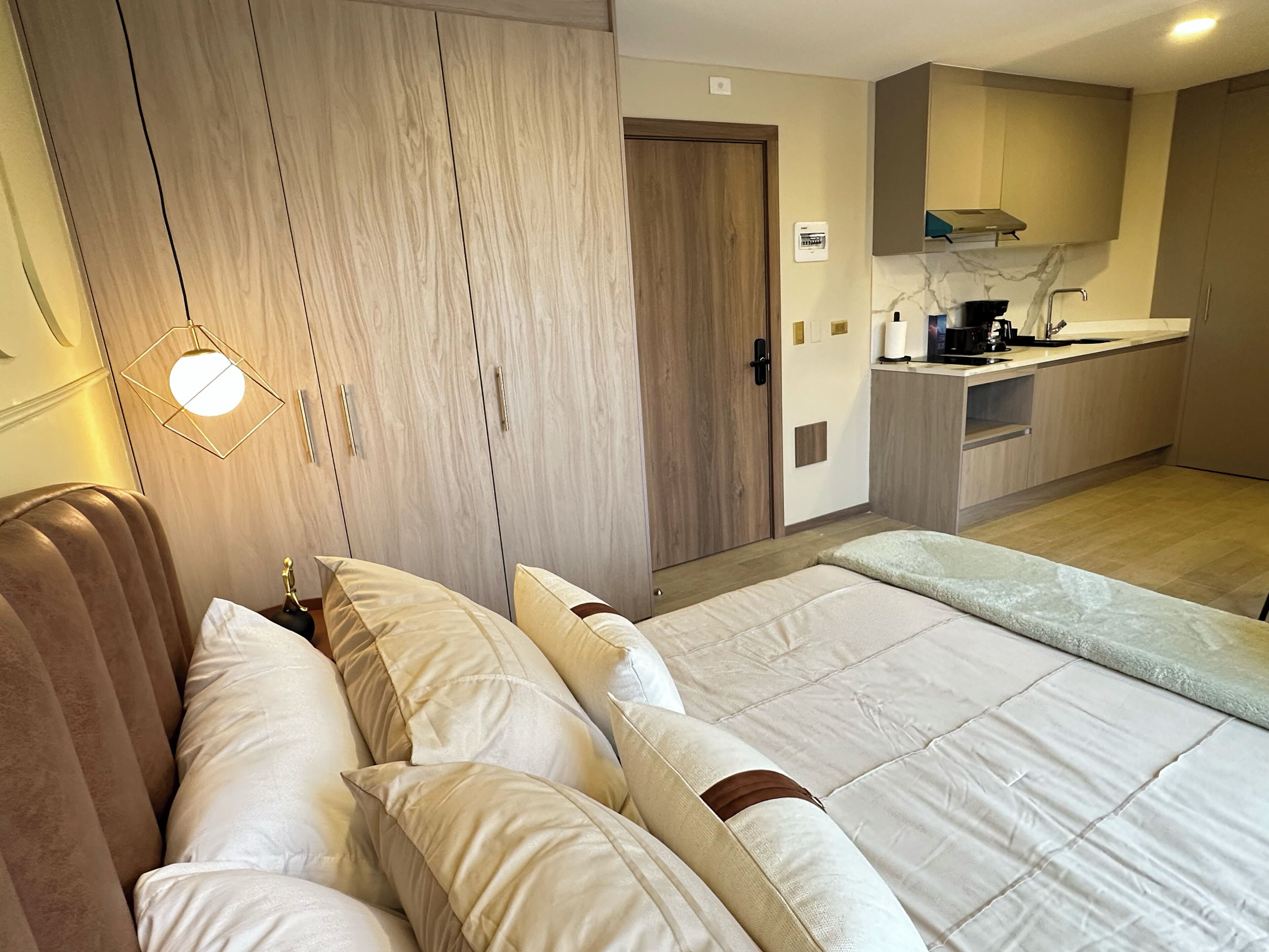 Individually decorated, laptop workspace, blackout curtains