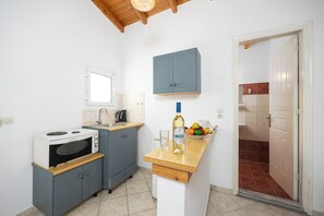 Family Studio | Private kitchen | Mini-fridge, stovetop, cookware/dishes/utensils - Kavos Panorama Hotel (Kavos)