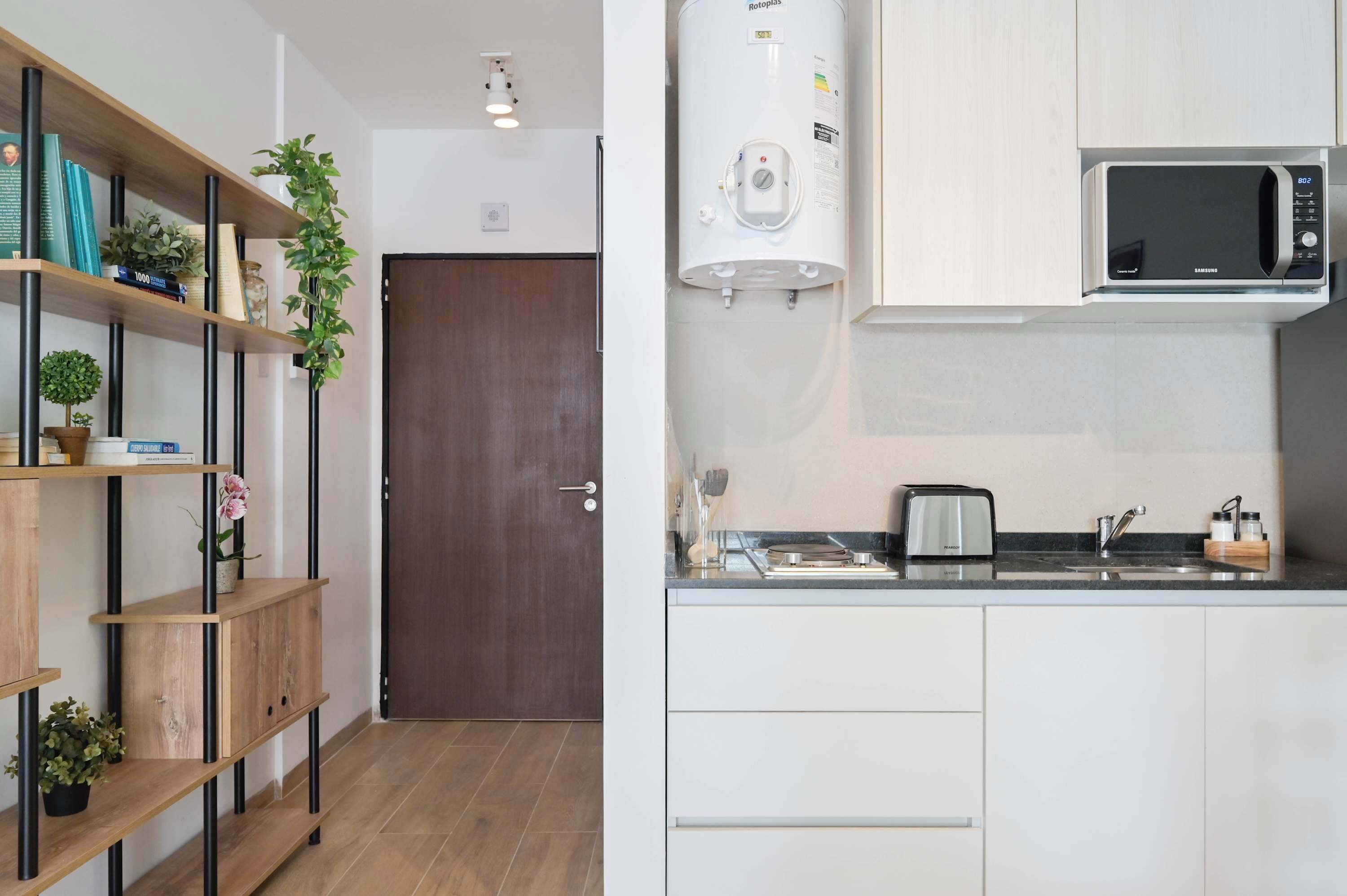 Coffee/tea maker, fridge, microwave, toaster