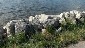 A calm waterfront with a rocky breakwater, boats docked, and a clear sky. - Stunning Renovated Three Bedroom House (Poole)