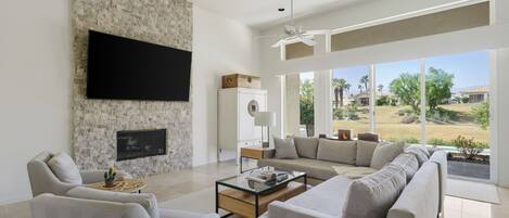 TV, fireplace, offices