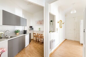 Apartment | Private kitchen | Fridge, microwave, stovetop, toaster