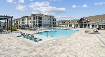 Outdoor pool, pool loungers
