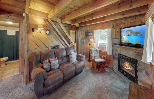 TV, fireplace - Rough Cut Lodge - Pine Cabin (Gaines)