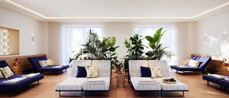 Sauna, steam room, body treatments, hot stone massages, sports massages