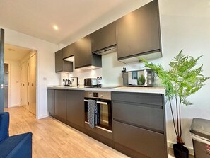 Departamento económico, 1 cama matrimonial y sofá cama, para no fumadores | Cocina privada | Tetera eléctrica y tostadora 