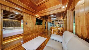 Premium Villa | Living room | 50-inch Smart TV with satellite channels, fireplace