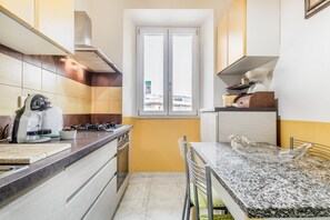 Fridge, microwave, dishwasher