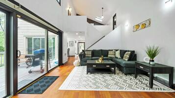 TV, fireplace, foosball, offices