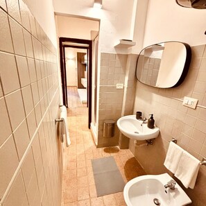 Shower, free toiletries, hair dryer, slippers