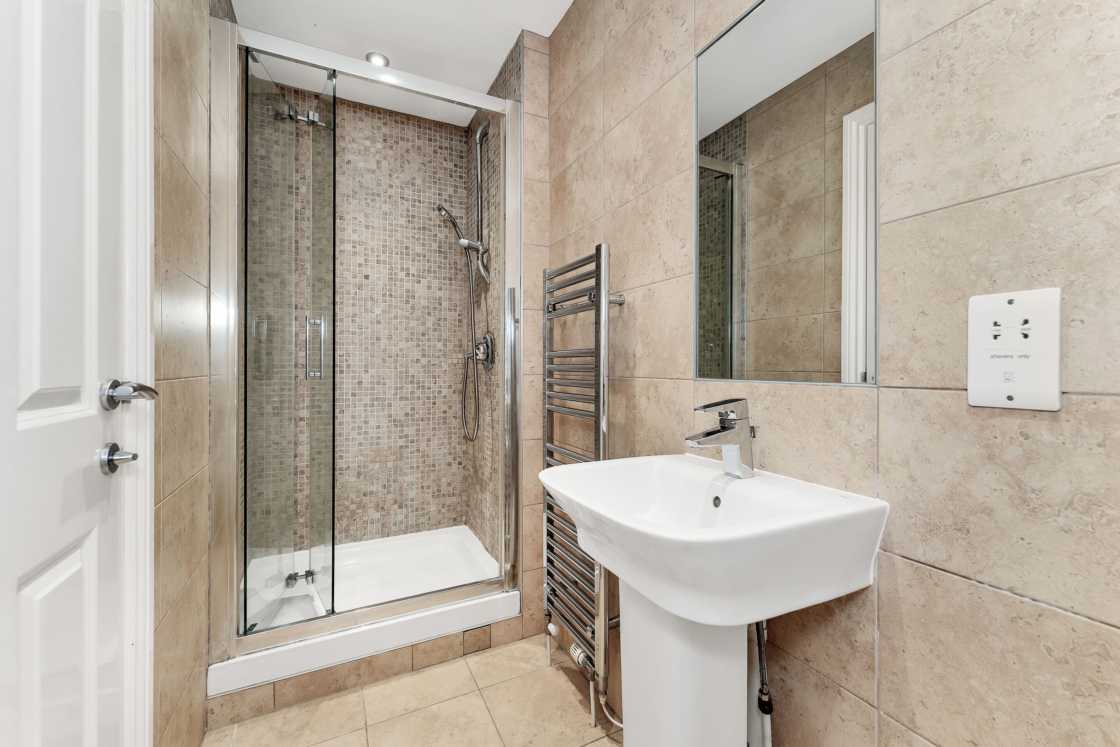 Shower, free toiletries, hair dryer, towels