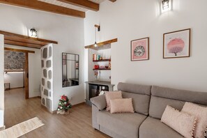 Een televisie en een open haard