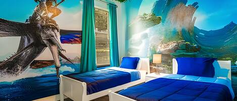 4 bedrooms, desk, iron/ironing board, travel cot