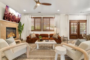 TV, fireplace, video games, ping pong