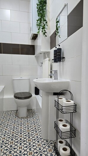 Hårtork, handdukar, tvål och toalettpapper