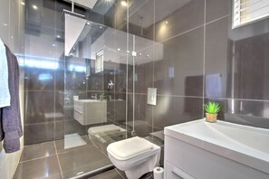 Secadora de cabello, bidet, toallas, jabón 