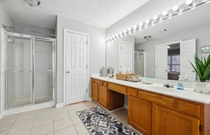 Shower, bidet, towels, soap