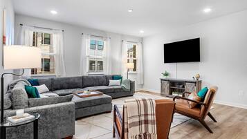 Smart TV, books, music library, stereo