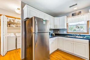 Fridge, microwave, oven, stovetop - Oceanfront home with private beach access, screened porch & large deck (Folly Beach)