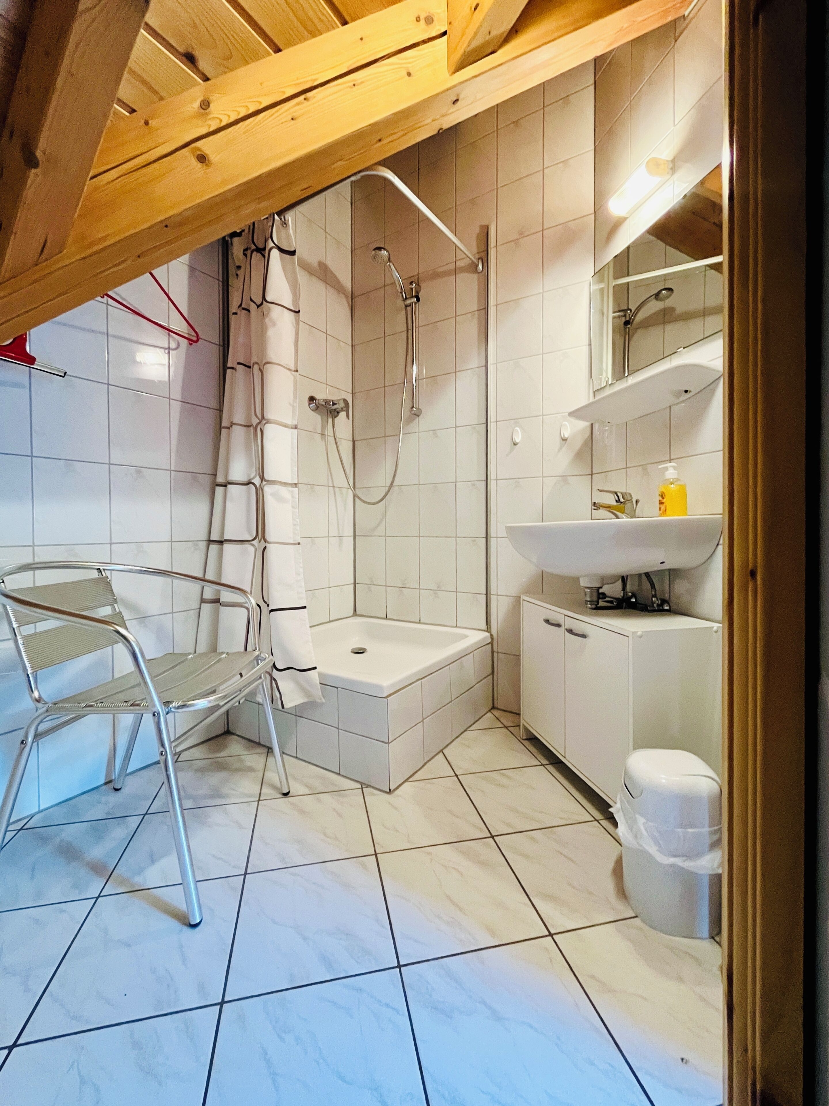 Dusch, handdukar och toalettpapper