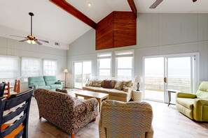 TV, offices - Oceanfront home with WiFi, full kitchen, & deck that spans the side of the home (Folly Beach)