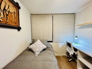 2 bedrooms, desk, iron/ironing board, travel crib