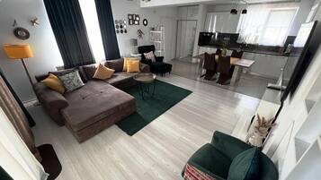 Comfort Villa, Courtyard View | Living area | 110-inch flat-screen TV with cable channels, TV, fireplace