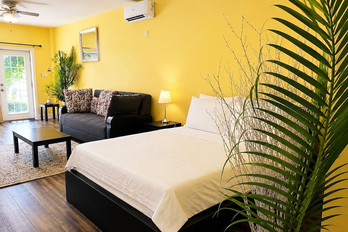 Studio Suite tiện nghi đơn giản, 1 giường cỡ queen, ban công, quang cảnh hồ bơi | Bàn ủi/dụng cụ ủi quần áo, truy cập Internet không dây miễn phí