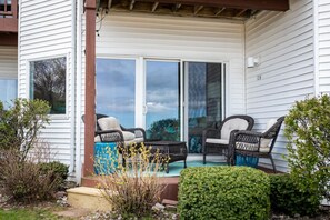 Terrace/patio - Coastal Serenity 108 Beachfront Condo Near Downtown (Traverse City)
