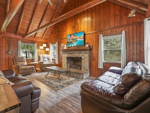 TV, fireplace