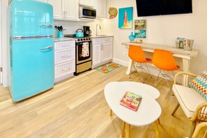 Fridge, microwave, oven, stovetop - Retro chic beachfront studio mere steps from sand grilling area and shuffleboard (North Redington Beach)