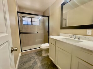 Shower, towels, soap, shampoo