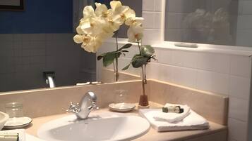 Ducha, secador de pelo y toallas