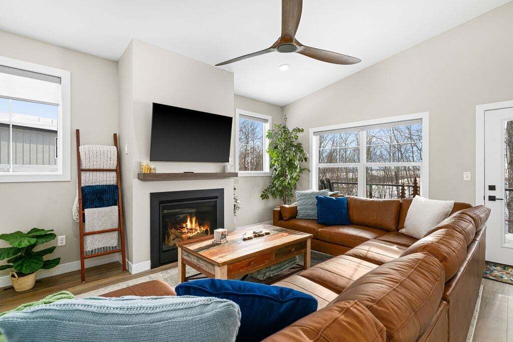 智能電視、壁爐、書籍