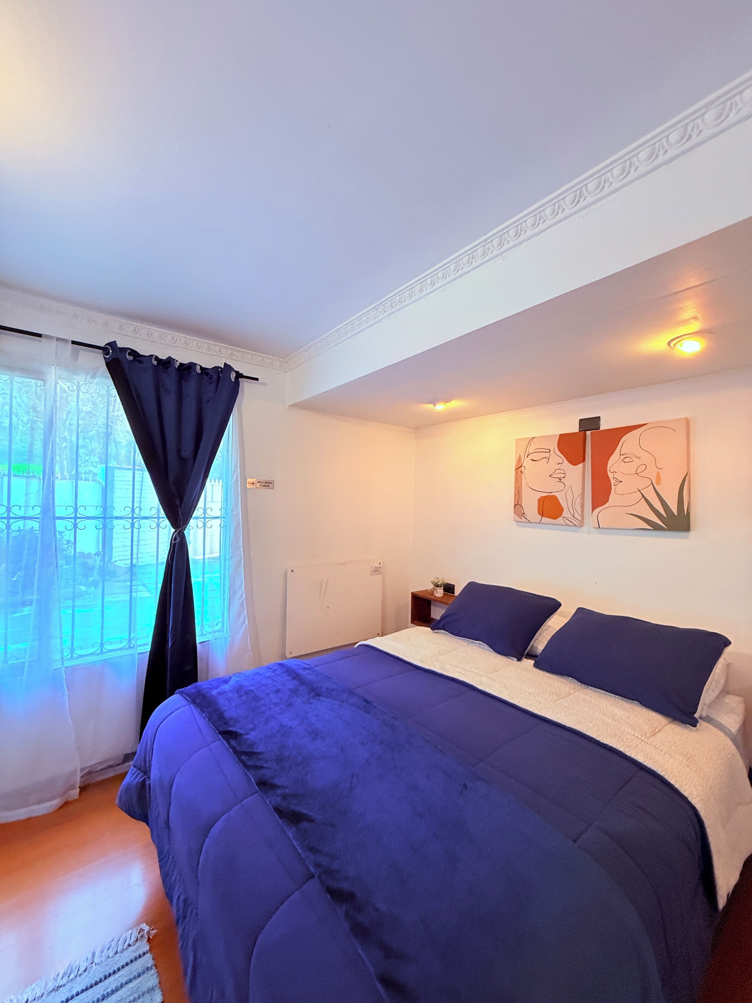 Tabla de planchar con plancha, wifi gratis y ropa de cama 