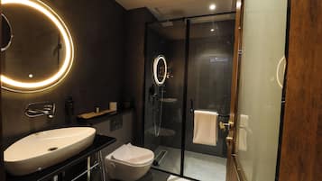 Shower, free toiletries, hair dryer, slippers