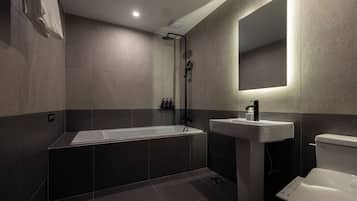 Business | Bathroom | Hair dryer, towels, soap, shampoo