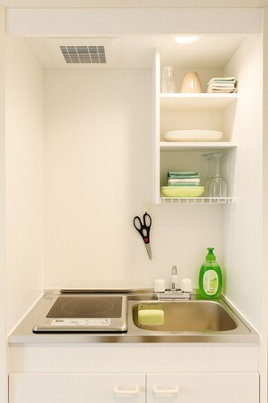 Dobbeltrom – deluxe, ikke-røyk, kjøkken | Eget kjøkken | Kjøleskap, mikrobølgeovn, kokeplater og kjøkkenutstyr