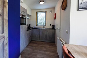 Frigorífico, microondas, horno y placa de cocina