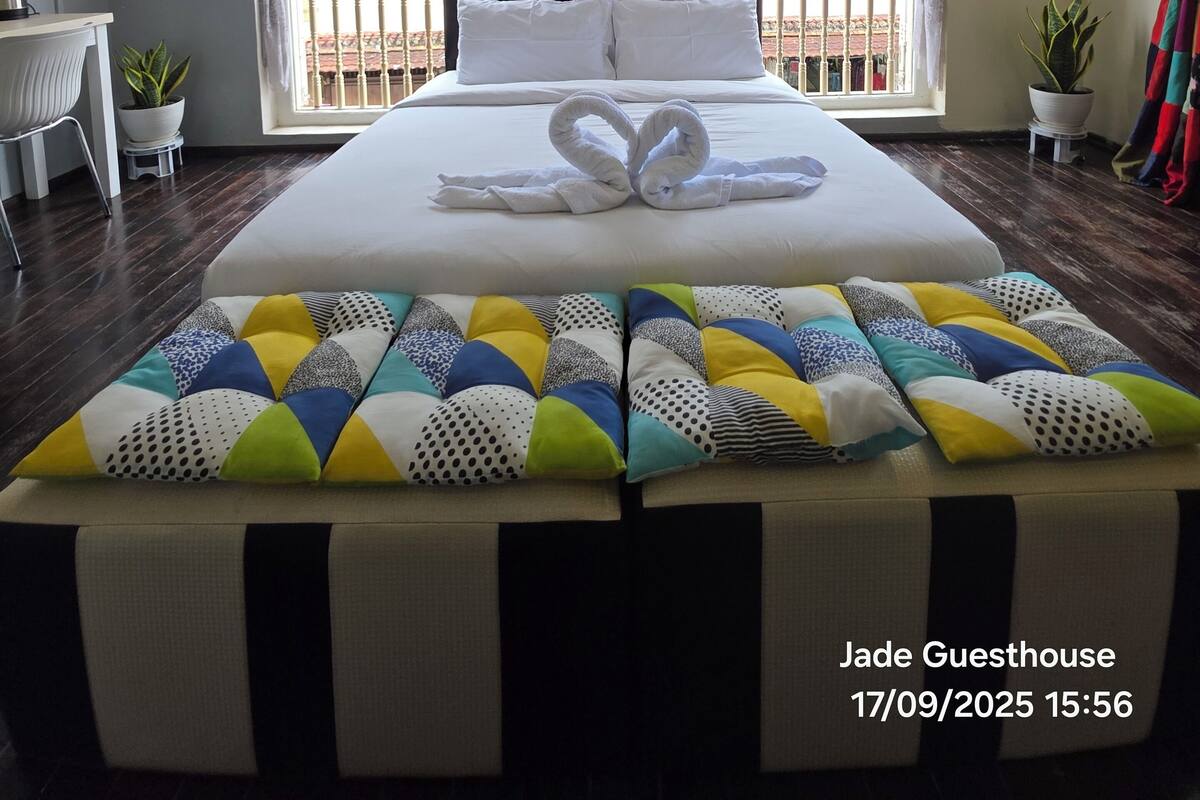 Individually decorated, desk, laptop workspace, iron/ironing board