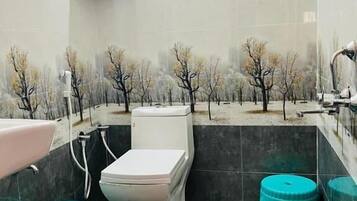 Towels, soap, shampoo, toilet paper